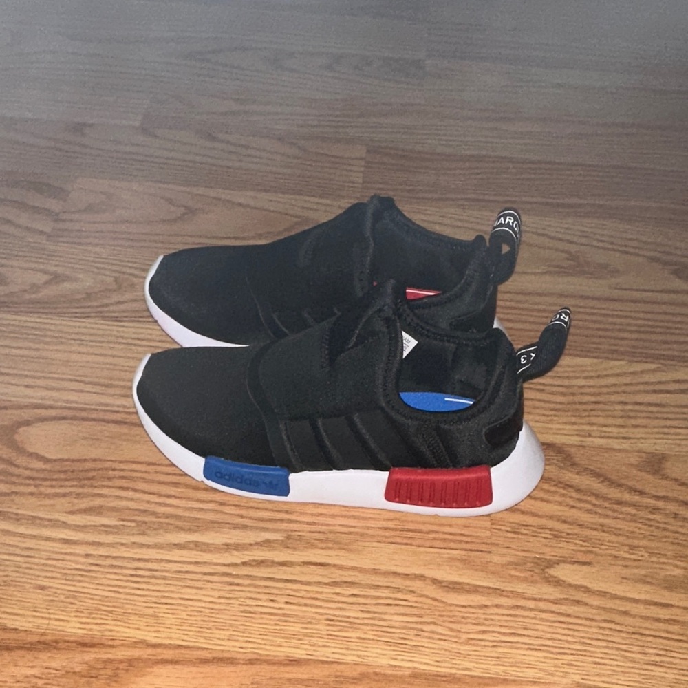 Adidas Kids Black Sneakers with Red and Blue Accents